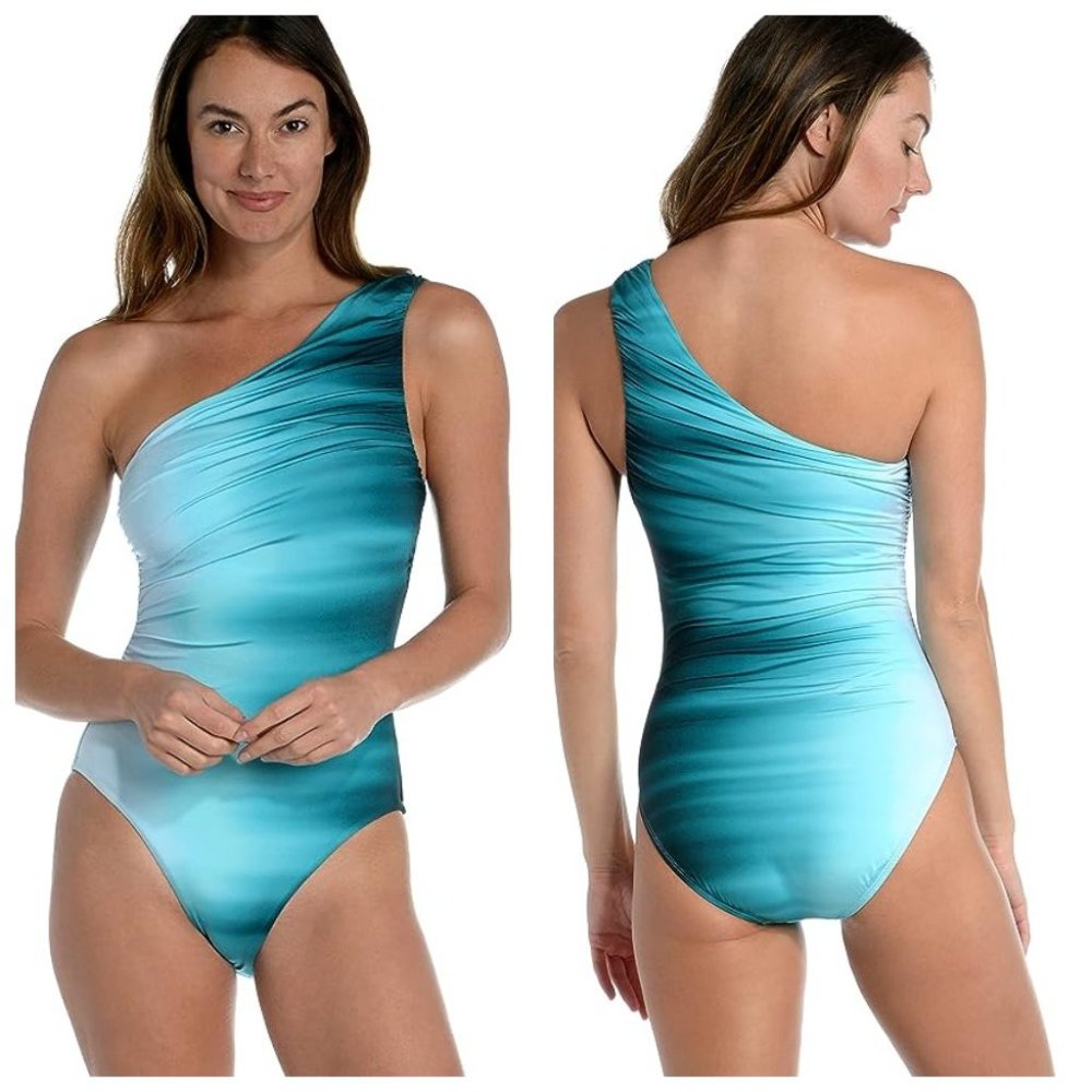 LA BLANCA Ocean Oasis Ombre One Shoulder One Piece Swimsuit NWT Size 6